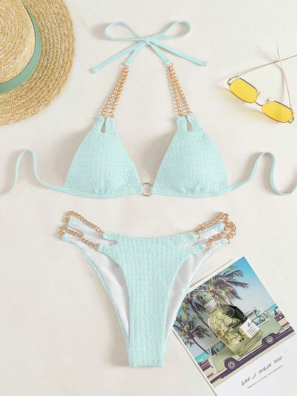 Chain Detail Halter Neck Bikini Set