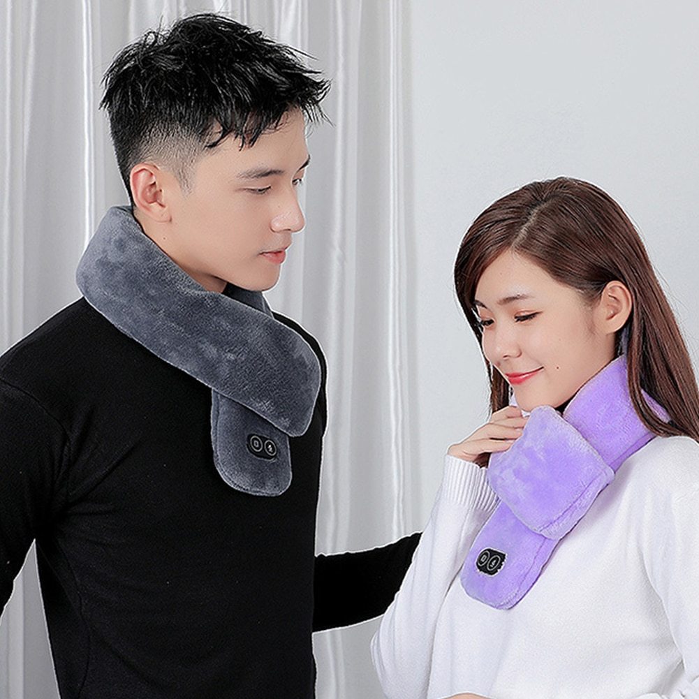 Women Men Soft Temperature Control Pain Relief Cervical Massage Shoulder Neck Wrap USB Heated Scarf Shawl Washable Winter Warm