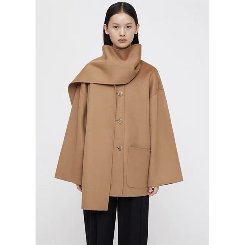 Autumn And Winter New Wide Version Loose Scarf Collar Design Woolen Coat Overcoat Women