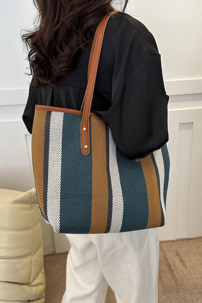 Striped Straw Tote Bag