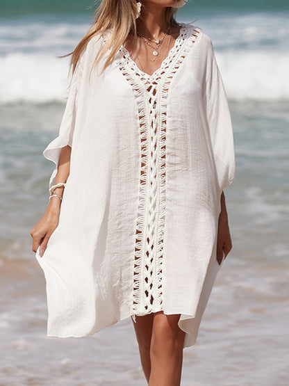 Cutout V-Neck Three-Quarter Sleeve Cover Up