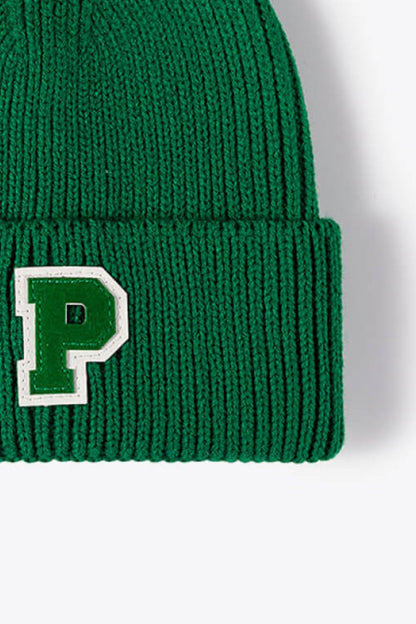 Letter Patch Cuffed Knit Beanie