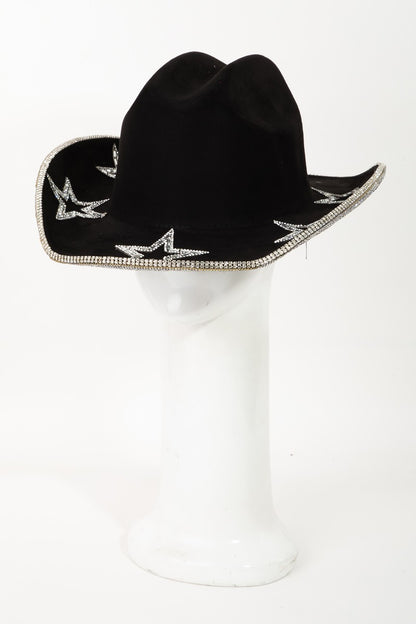 Fame Rhinestone Star Wide Rand Faux Suede Hoed