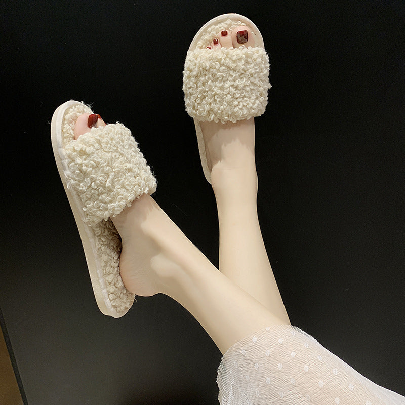 Sheep curl women slippers suitable for non-slip cotton slippers