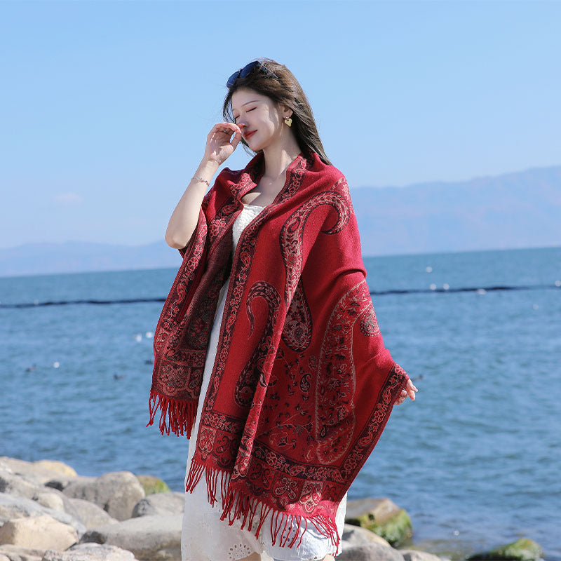 Ethnic Style Jacquard Woven Artificial Cashmere Scarf Women