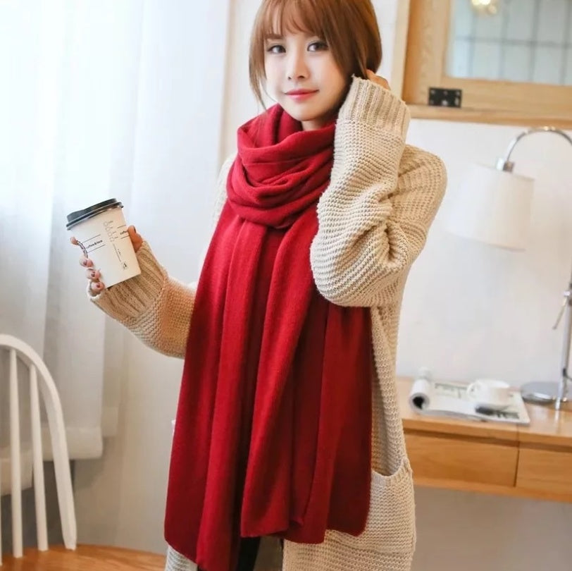 Scarf Female Winter Korean Version Of Knitted Wool  Cashmere Scarf Shawl Men And Women Solid Color Wild Collar