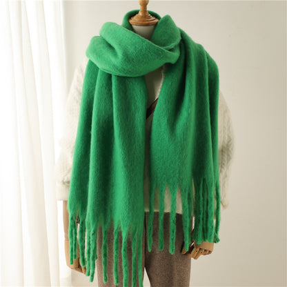 Solid Color Versatile Winter Warm Extended Tassel Scarf