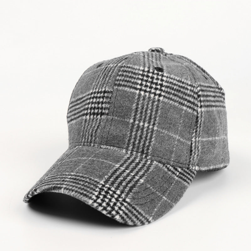 Baseball Cap Female Plaid Woolen Hard Top Peak Cap