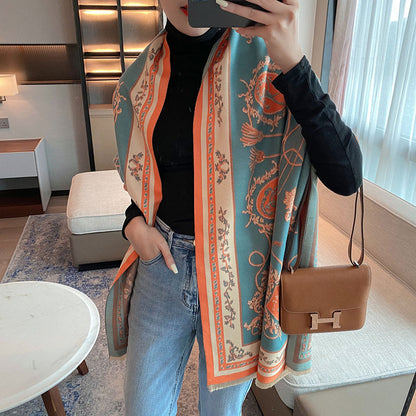 Japanese Patterned Cashmere Scarf For Women In Autumn And Winter