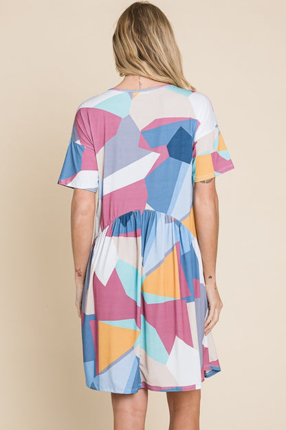 BOMBOM Ruched Color Block Short Sleeve Dress