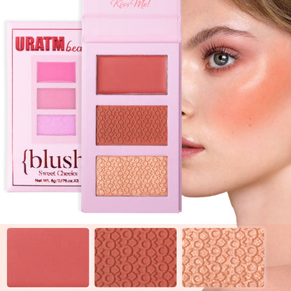 Three-color Highlight Blusher Plate Matte Shimmer Three-dimensional Repair