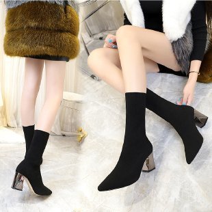 Sock Boots Women Pointed Toe High Heel Shoes Ladies