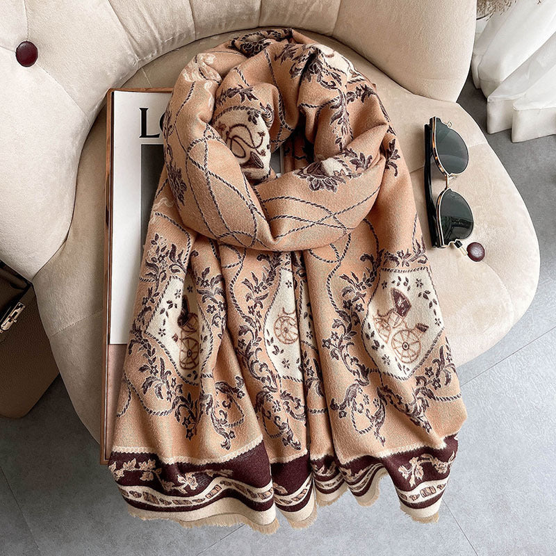 Japanese Patterned Cashmere Scarf For Women In Autumn And Winter