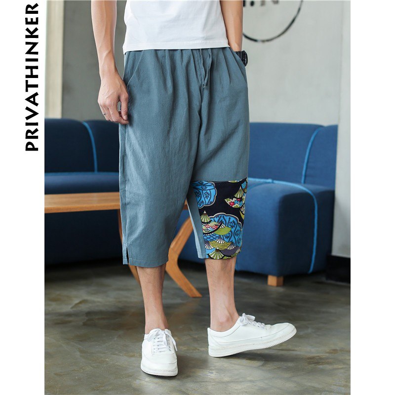 Sinicism Shop Mens Cotton Linen Harem Pants Male Casual Red Bottom Calf-Length Pants Man Summer Harajuku Baggy Loose Pants