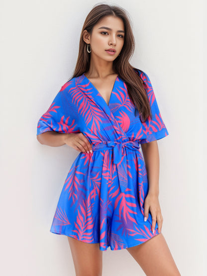 Printed Surplice Half Sleeve Romper