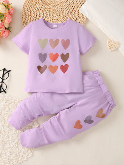 Girls Heart Print T-hemp en Joggers Set