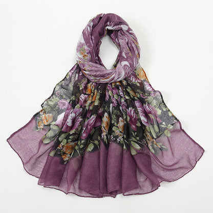 Flower Print Voile Breathable Scarf Women