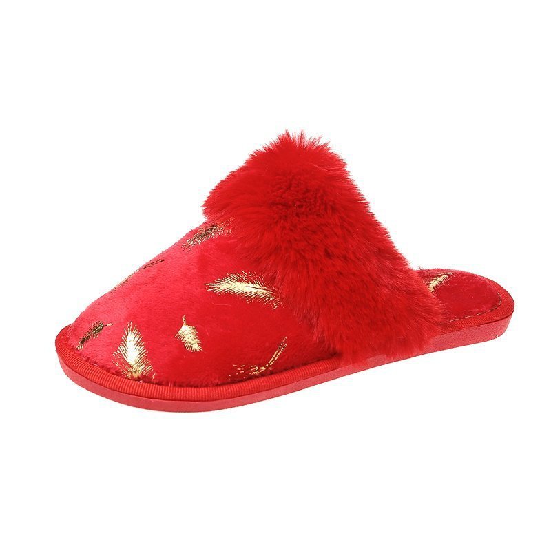 New European and American Home Furnishing Plus Velvet Plus Size Plush Cotton Slippers Women