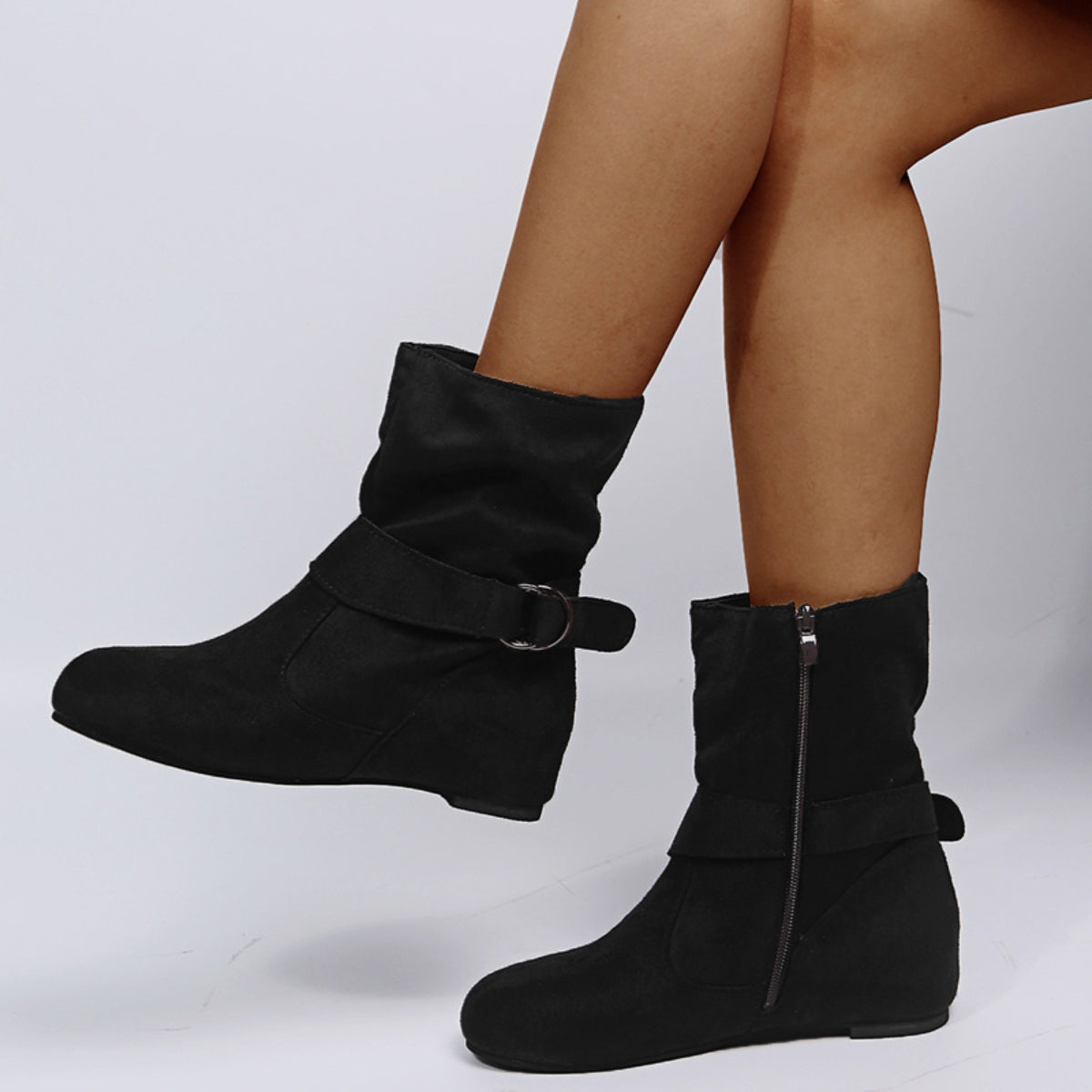 Side Zipper Suede Boots