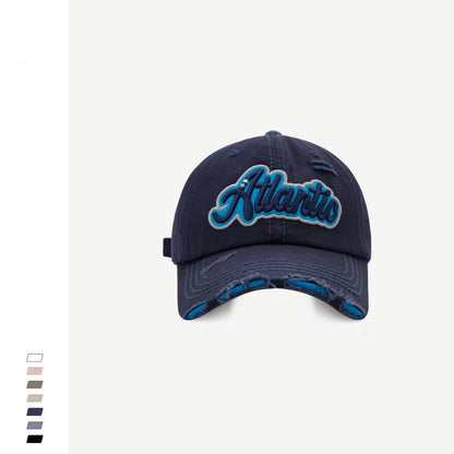 Fashion Retro Tattered Jeans Baseball Cap Letter Embroidered Peaked Cap