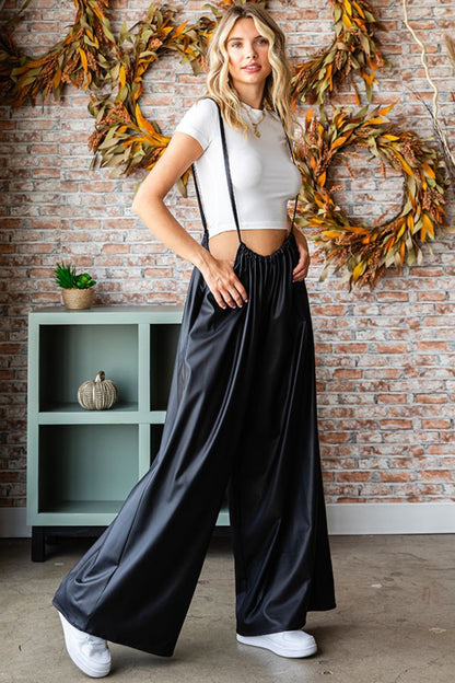 First Love Drawstring Back Spaghetti Strap Wide Leg Overall