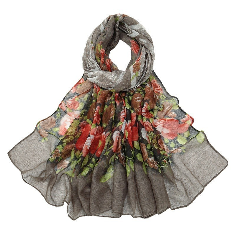 Flower Print Voile Breathable Scarf Women