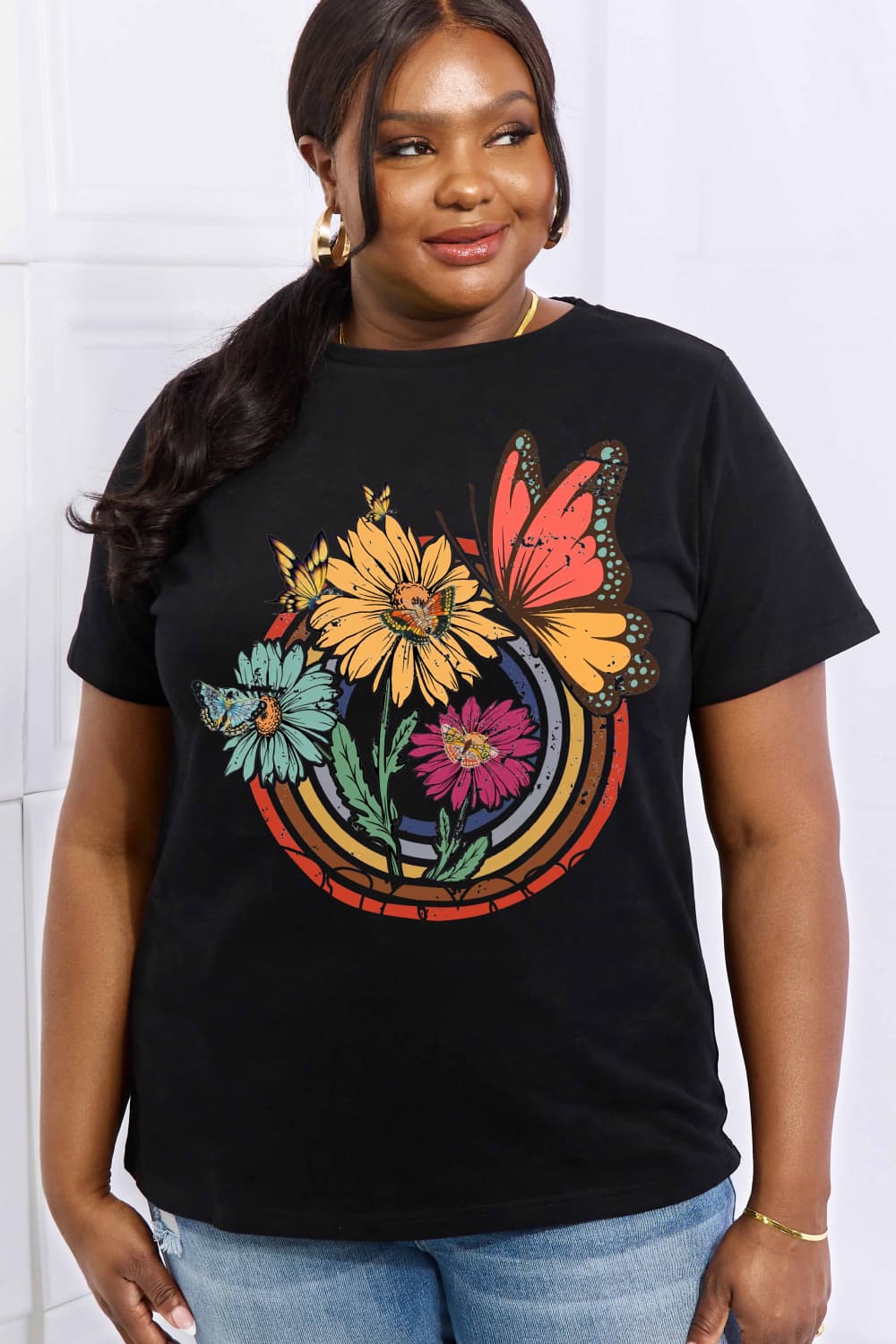 Simply Love Simply Love Full Size Flower & Butterfly Graphic Cotton Tee