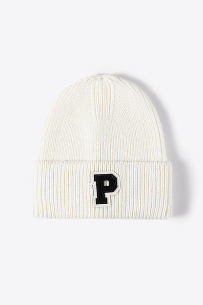 Letter Patch Cuffed Knit Beanie