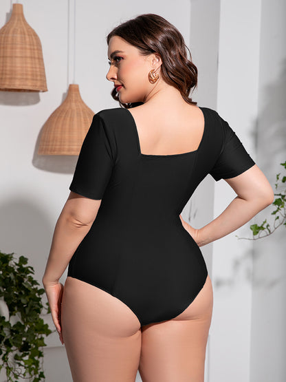 Plus Size Scoop Nek Kortmou Eenstuk Swempak