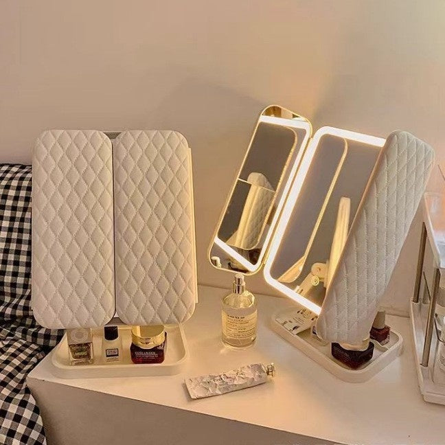 Desk Lamp With Three Fold LED Makeup Mirror