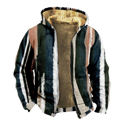 Retro Coconut Tree Element 3D Digital Printing Casual Loose-fitting Hoodie Zipped Cotton-padded Jacket Coat