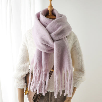 Solid Color Versatile Winter Warm Extended Tassel Scarf