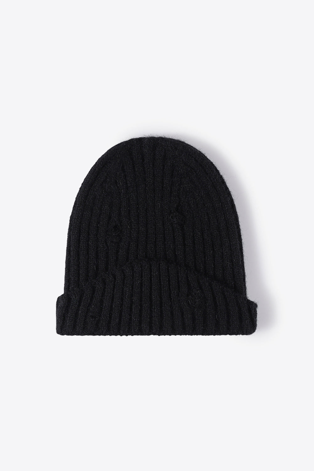 Distressed Rib-Knit Beanie