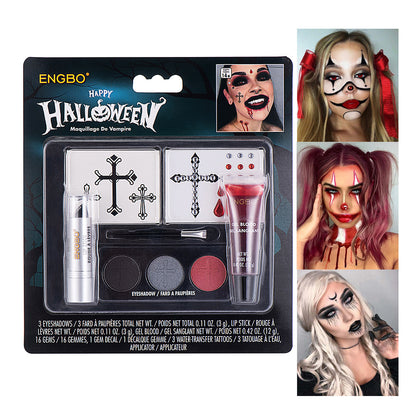 Halloween Dressing Cosmetics Cross-border Black Lipstick Smoky Makeup Plasma Stickers Halloween Painted Set