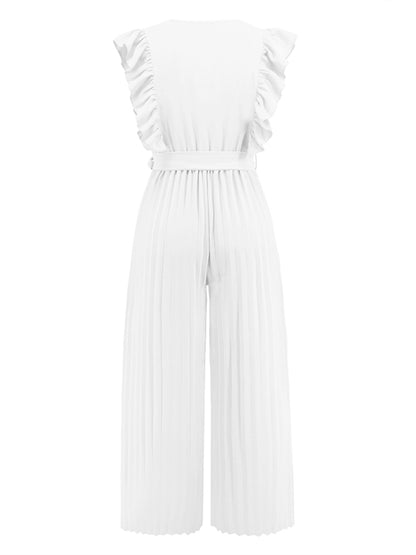 Ruffled Surplice Cap Sleeve Jumpsuit