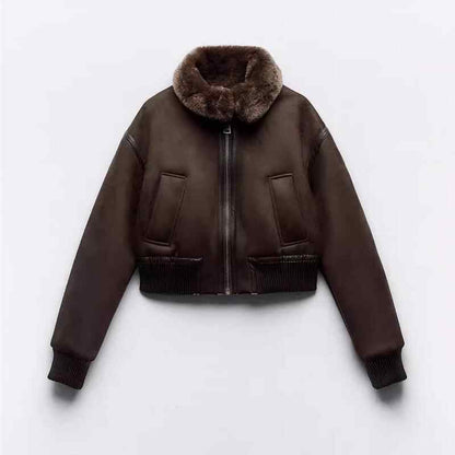 Women's Short Leather And Fur Double-sided Cotton-padded Jacket