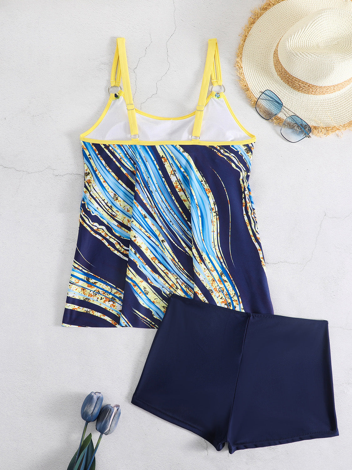 Printed Round Neck Two-Piece Swim Set