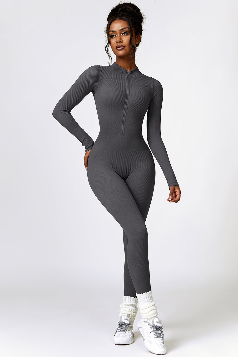 Half rits Langmou Aktiewe Jumpsuit