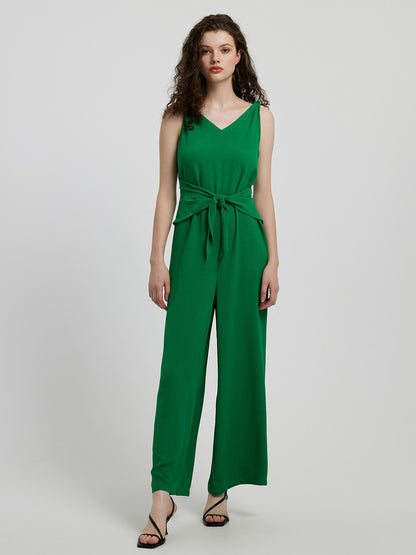 Knot Detail Tie Front Sleeveless Jumpsuit