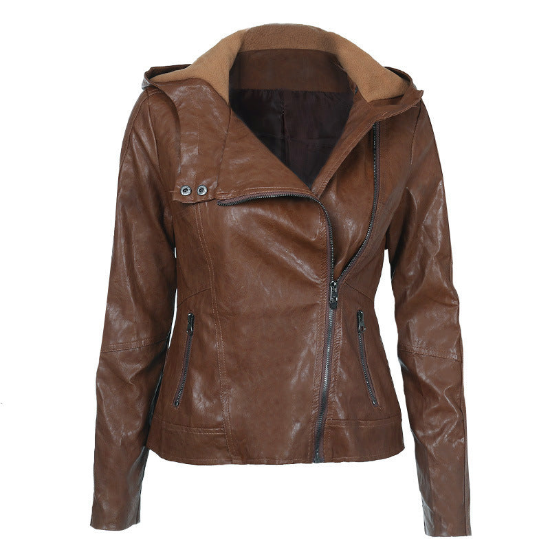 Solid color women's leather jacket