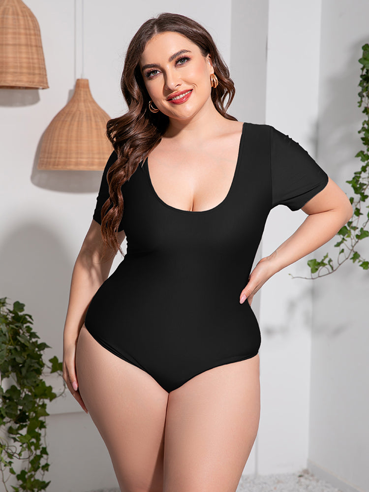 Plus Size Scoop Nek Kortmou Eenstuk Swempak