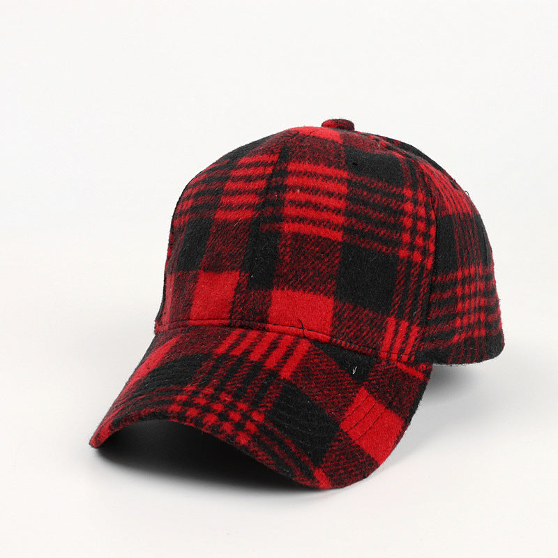 Baseball Cap Female Plaid Woolen Hard Top Peak Cap