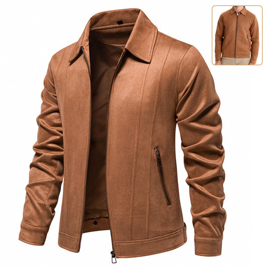 Mode Lapel Rits Baadjie Herfs En Winter Soliede Suede Jas Mansklere Buitelug