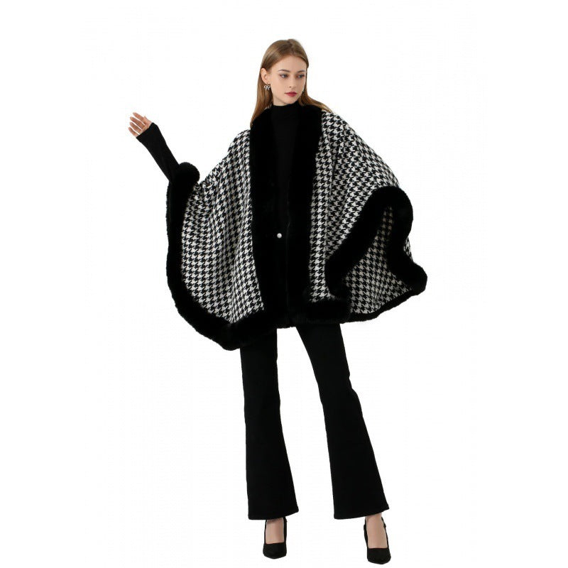 Tweed Shawl Scarf Cape Coat Women