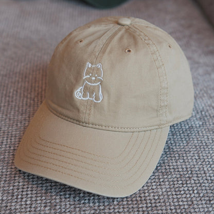 Cotton Soft Top Baseball Cap Peaked Cap White Dog Embroidery