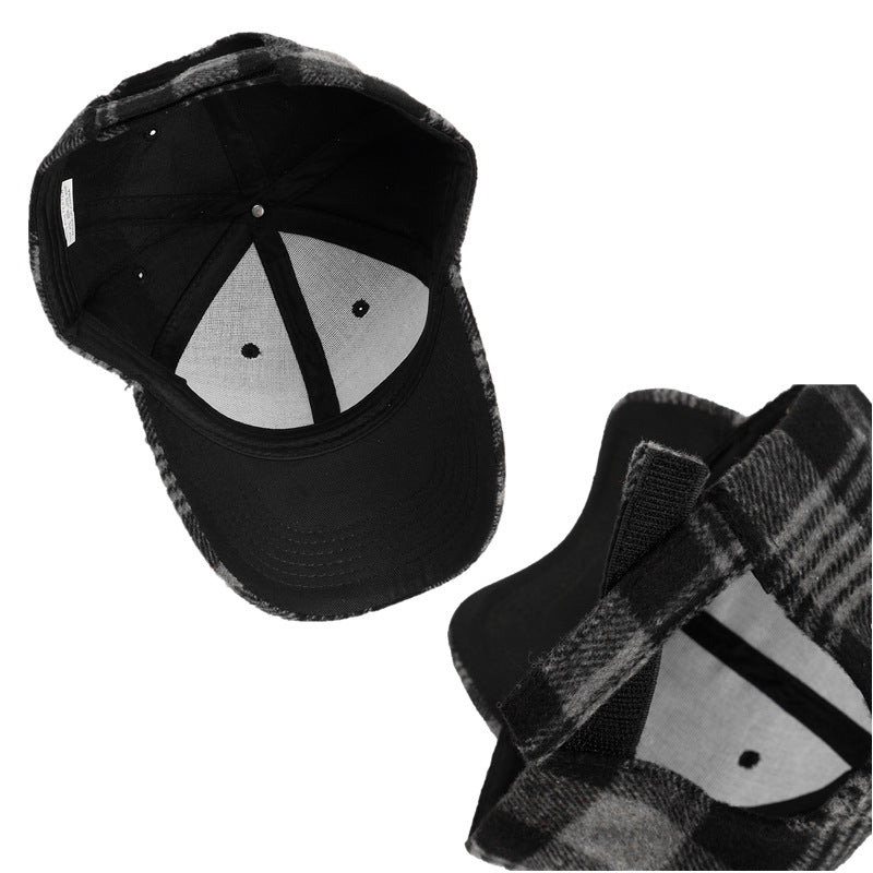 Baseball Cap Female Plaid Woolen Hard Top Peak Cap