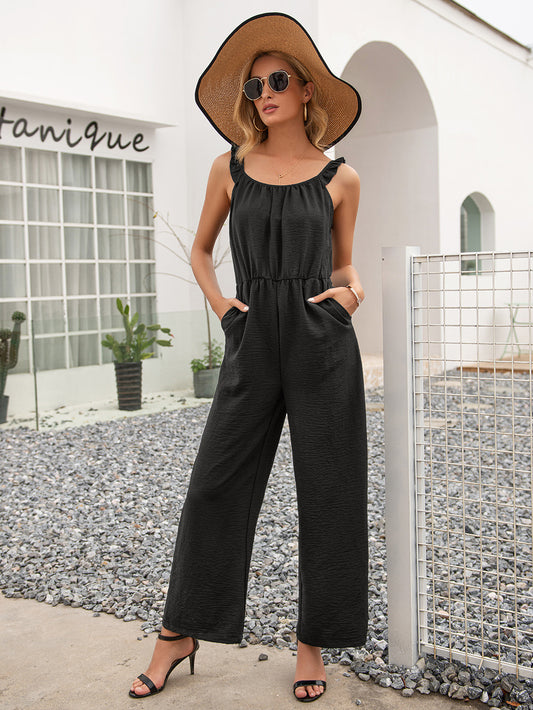 Round Neck Sleeveless Jumpsuit with Pockets