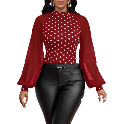 Women's Fashion Patchwork Polka Dot Top