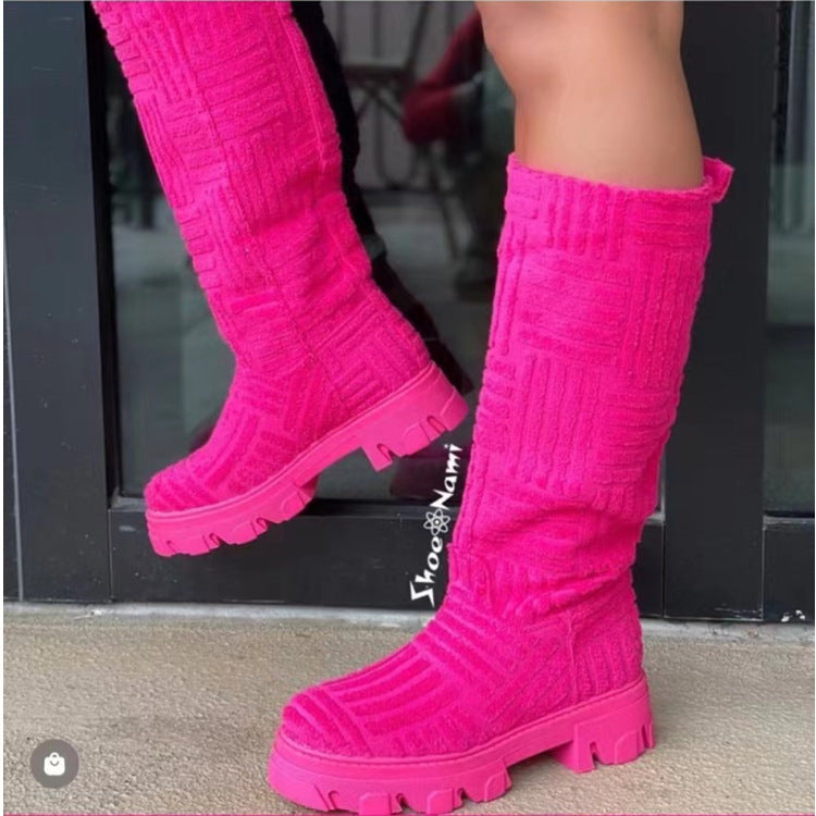 Mid Calf Boots Fashion Platform Western Boots Women Autumn Winter Shoes