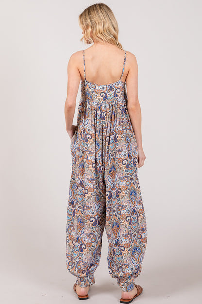 SAGE + FIG Full Size Multi Paisley Print Sleeveless Jumpsuit